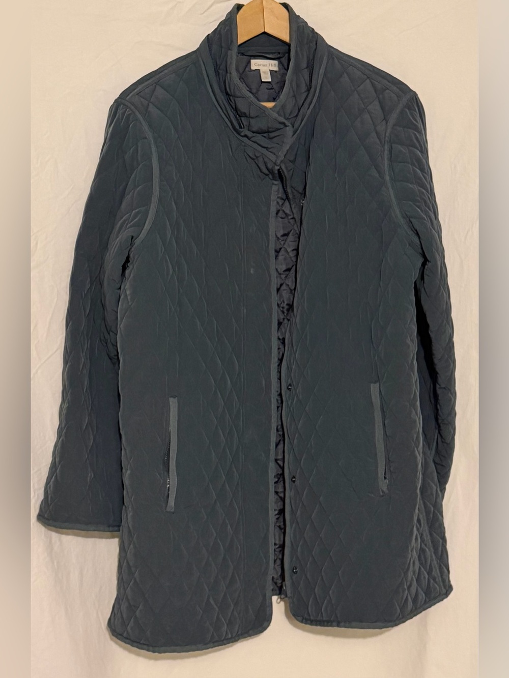 Garnet Hill Essential Quilted Car Coat Charcoal Gray Full Zip Snap Placket